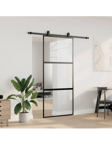 Porta Scorrevole Set Ferramenta Nera 90x205 cm Vetro Temperato