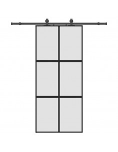 Porta Scorrevole Set Ferramenta Nera 90x205 cm Vetro Temperato 2