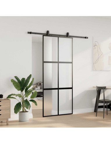 Porta Scorrevole Set Ferramenta Nera 90x205 cm Vetro Temperato