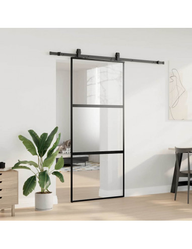 Porta Scorrevole Set Ferramenta Nera 90x205 cm Vetro Temperato