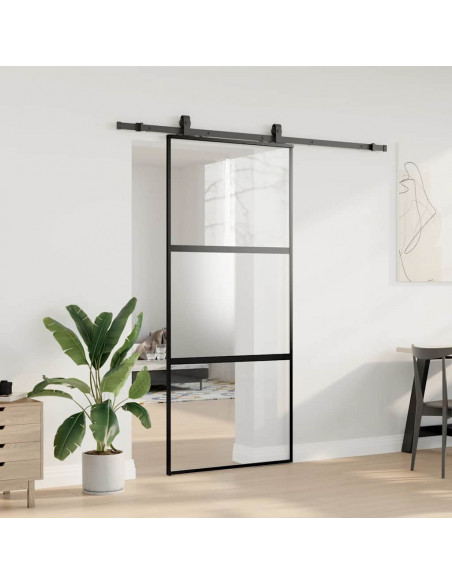 Porta Scorrevole Set Ferramenta Nera 90x205 cm Vetro Temperato