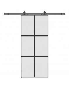 Porta Scorrevole Set Ferramenta Nera 90x205 cm Vetro Temperato 2