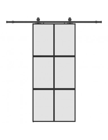 Porta Scorrevole Set Ferramenta Nera 90x205 cm Vetro Temperato