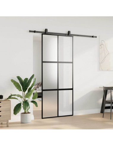 Porta Scorrevole Set Ferramenta Nera 90x205 cm Vetro Temperato