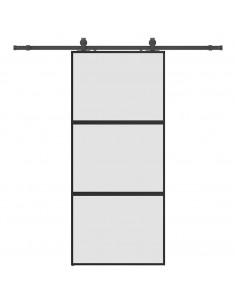 Porta Scorrevole Set Ferramenta Nera 90x205 cm Vetro Temperato 2