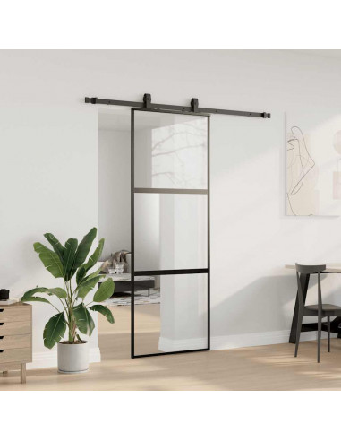 Porta Scorrevole Set Ferramenta Nera 76x205 cm Vetro Temperato
