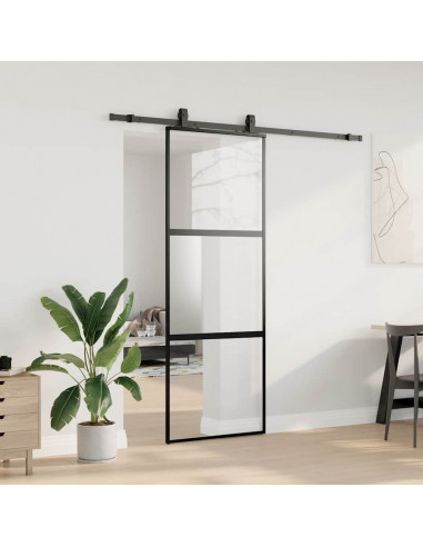 Porta Scorrevole Set Ferramenta Nera 76x205 cm Vetro Temperato