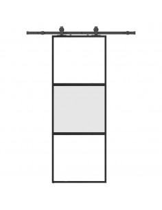 Porta Scorrevole Set Ferramenta Nera 76x205 cm Vetro Temperato 2