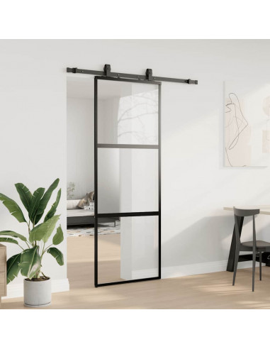 Porta Scorrevole Set Ferramenta Nera 76x205 cm Vetro Temperato