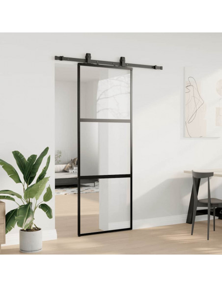 Porta Scorrevole Set Ferramenta Nera 76x205 cm Vetro Temperato