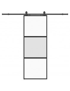 Porta Scorrevole Set Ferramenta Nera 76x205 cm Vetro Temperato 2