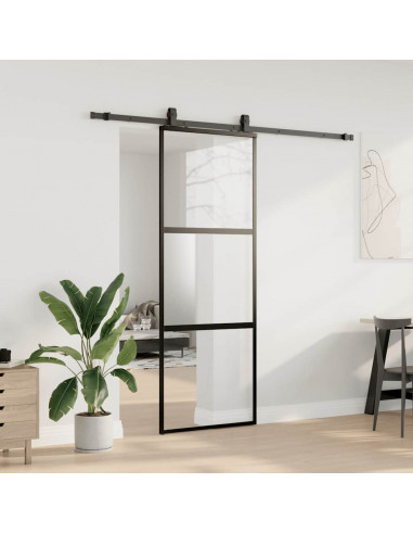 Porta Scorrevole Set Ferramenta Nera 76x205 cm Vetro Temperato