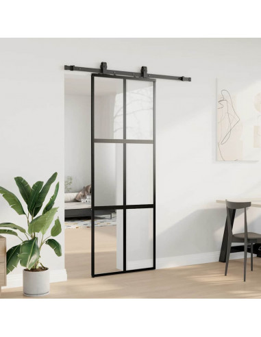 Porta Scorrevole Set Ferramenta Nera 76x205 cm Vetro Temperato