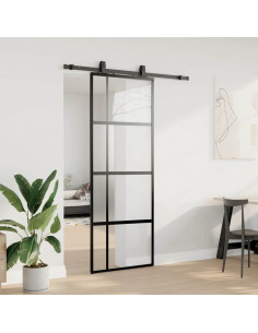 Porta Scorrevole Set Ferramenta Nera 76x205 cm Vetro Temperato 2