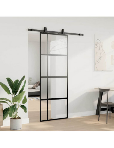 Porta Scorrevole Set Ferramenta Nera 76x205 cm Vetro Temperato