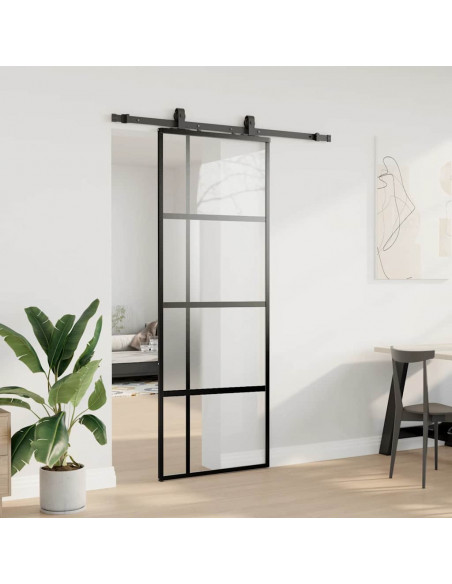 Porta Scorrevole Set Ferramenta Nera 76x205 cm Vetro Temperato