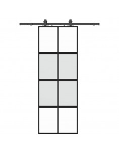 Porta Scorrevole Set Ferramenta Nera 76x205 cm Vetro Temperato 2