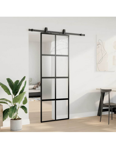 Porta Scorrevole Set Ferramenta Nera 76x205 cm Vetro Temperato
