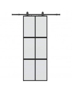 Porta Scorrevole Set Ferramenta Nera 76x205 cm Vetro Temperato 2