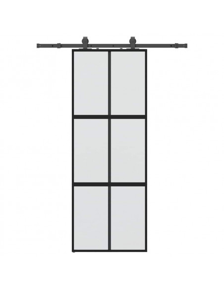 Porta Scorrevole Set Ferramenta Nera 76x205 cm Vetro Temperato