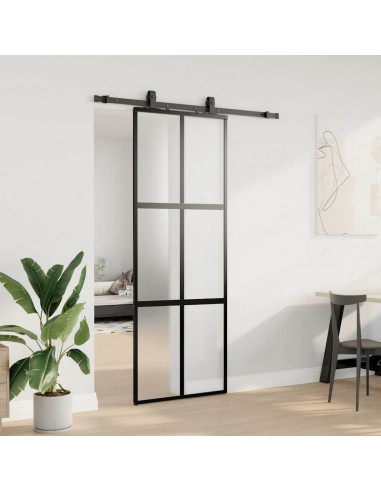 Porta Scorrevole Set Ferramenta Nera 76x205 cm Vetro Temperato