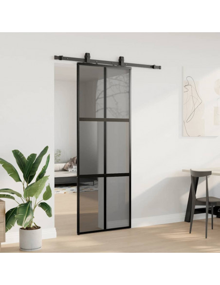 Porta Scorrevole Set Ferramenta Nera 76x205 cm Vetro Temperato