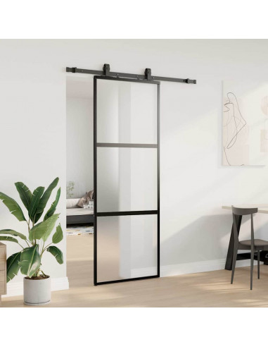 Porta Scorrevole Set Ferramenta Nera 76x205 cm Vetro Temperato
