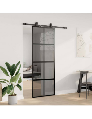 Porta Scorrevole Set Ferramenta Nera 76x205 cm Vetro Temperato
