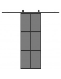 Porta Scorrevole Set Ferramenta Nera 76x205 cm Vetro Temperato 2