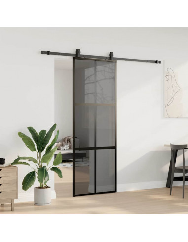 Porta Scorrevole Set Ferramenta Nera 76x205 cm Vetro Temperato