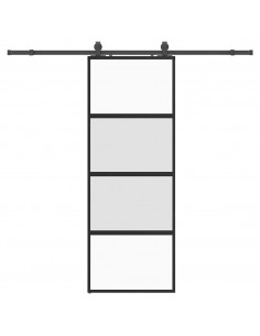 Porta Scorrevole Set Ferramenta Nera 76x205 cm Vetro Temperato 2