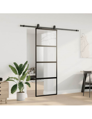 Porta Scorrevole Set Ferramenta Nera 76x205 cm Vetro Temperato