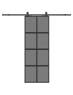 Porta Scorrevole Set Ferramenta Nera 76x205 cm Vetro Temperato 2