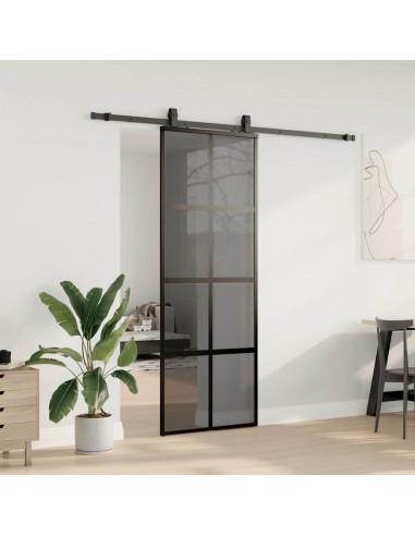 Porta Scorrevole Set Ferramenta Nera 76x205 cm Vetro Temperato