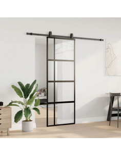 Porta Scorrevole Set Ferramenta Nera 76x205 cm Vetro Temperato 2