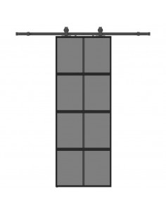 Porta Scorrevole Set Ferramenta Nera 76x205 cm Vetro Temperato 2