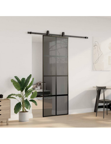 Porta Scorrevole Set Ferramenta Nera 76x205 cm Vetro Temperato