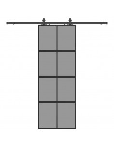 Porta Scorrevole Set Ferramenta Nera 76x205 cm Vetro Temperato 2