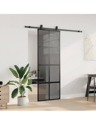 Porta Scorrevole Set Ferramenta Nera 76x205 cm Vetro Temperato
