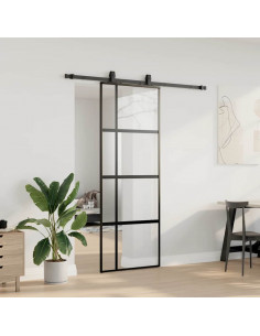 Porta Scorrevole Set Ferramenta Nera 76x205 cm Vetro Temperato 2