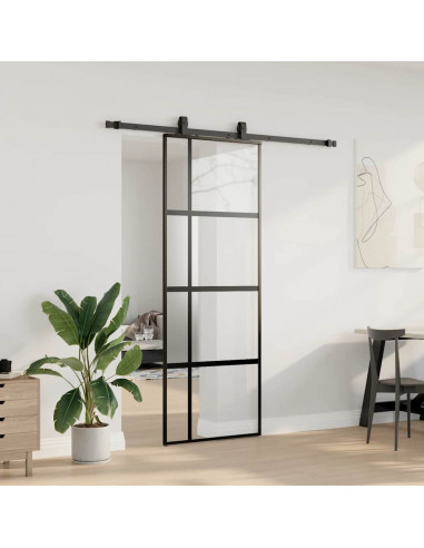 Porta Scorrevole Set Ferramenta Nera 76x205 cm Vetro Temperato