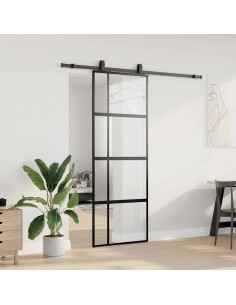 Porta Scorrevole Set Ferramenta Nera 76x205 cm Vetro Temperato 2
