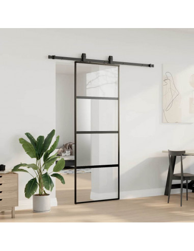 Porta Scorrevole Set Ferramenta Nera 76x205 cm Vetro Temperato