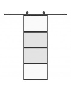 Porta Scorrevole Set Ferramenta Nera 76x205 cm Vetro Temperato 2