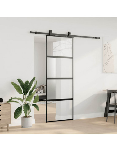 Porta Scorrevole Set Ferramenta Nera 76x205 cm Vetro Temperato