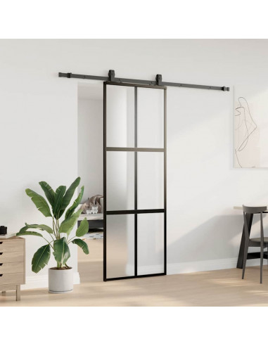 Porta Scorrevole Set Ferramenta Nera 76x205 cm Vetro Temperato