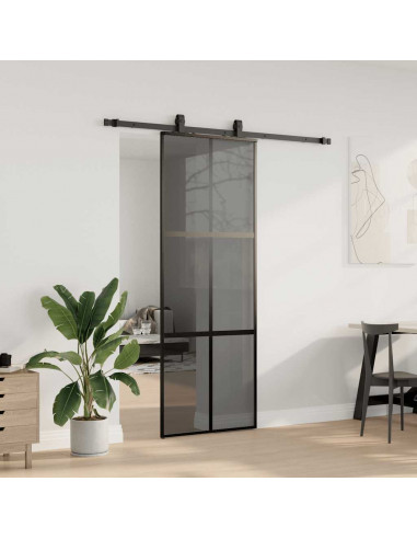 Porta Scorrevole Set Ferramenta Nera 76x205 cm Vetro Temperato