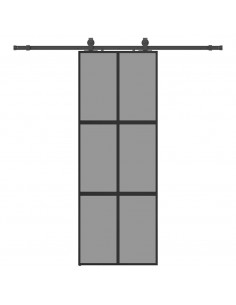 Porta Scorrevole Set Ferramenta Nera 76x205 cm Vetro Temperato 2