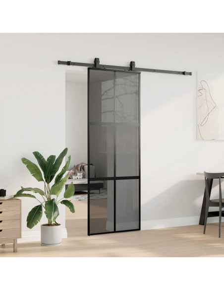 Porta Scorrevole Set Ferramenta Nera 76x205 cm Vetro Temperato
