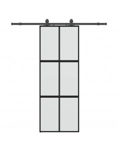 Porta Scorrevole Set Ferramenta Nera 76x205 cm Vetro Temperato 2